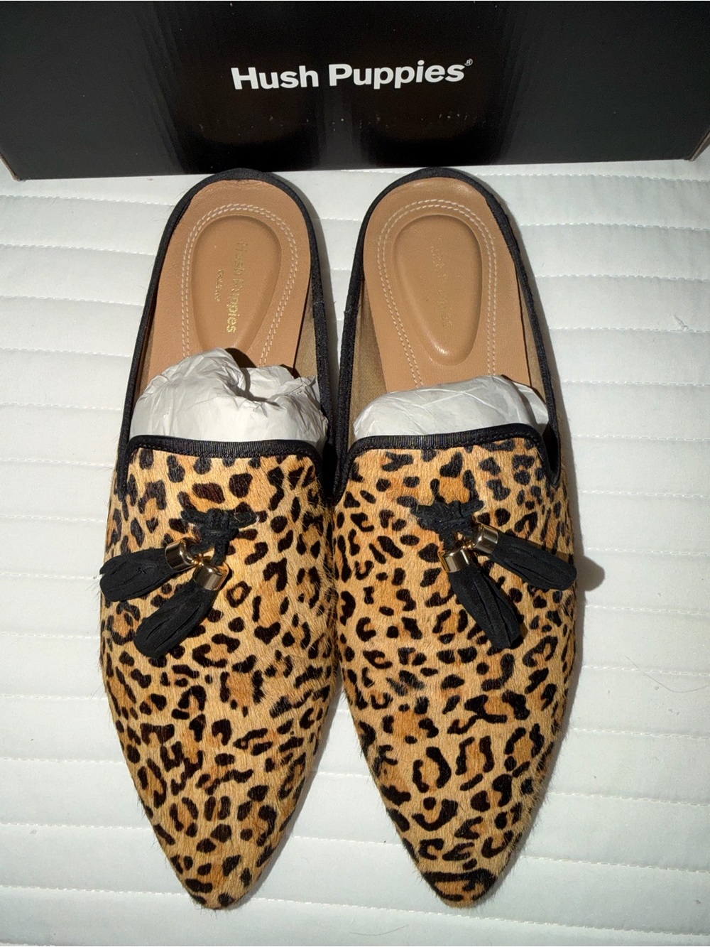 Hush Puppies Leopard-Print Tassel Pointed Slip-Ons - Tan & Black